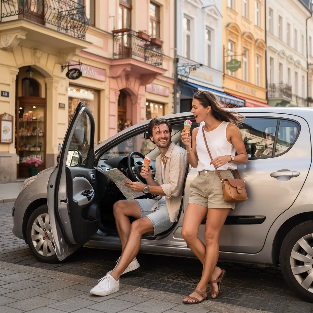 Krásný hrad v České republice obklopený zelenými lesy a modrou oblohou.