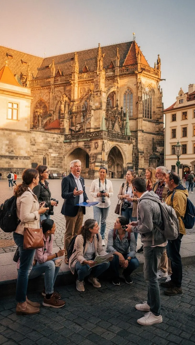 Pohled na malebnou českou krajinu z okna automobilu během cesty.